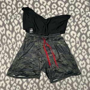 Men's Athletic Shorts - Black and Green Camo lined XL